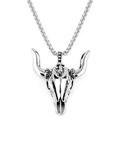 THE MEN THING SS Pendant/ Necklace BULL HEAD - Pendant with Pure Titanium Steel 24inch Round Box Chain for Men - American trending Style