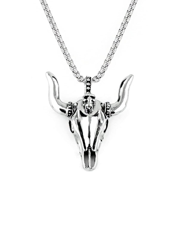 BULL HEAD - Pendant with Pure Titanium Steel 24inch Round Box Chain for Men - American trending Style