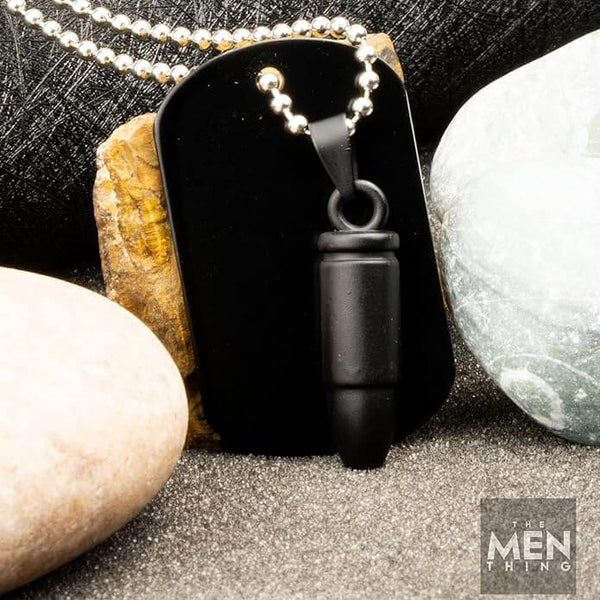 BULLET DOG TAG (Black)- Titanium Steel Pendant with 24inch Round Box Chain, American trending Style for Men & Boys