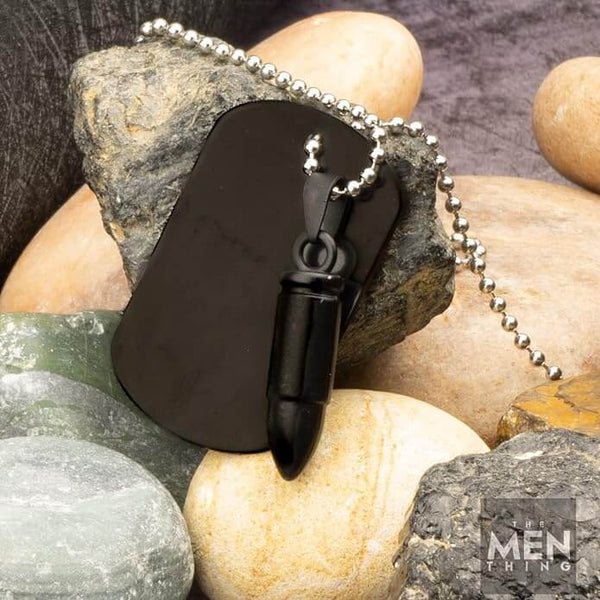 BULLET DOG TAG (Black)- Titanium Steel Pendant with 24inch Round Box Chain, American trending Style for Men & Boys