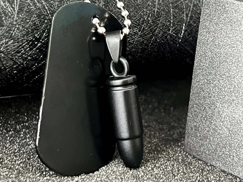 THE MEN THING SS Pendant/ Necklace BULLET DOG TAG (Black)- Titanium Steel Pendant with 24inch Round Box Chain, American trending Style for Men & Boys