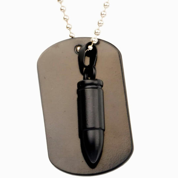 BULLET DOG TAG (Black)- Titanium Steel Pendant with 24inch Round Box Chain, American trending Style for Men & Boys
