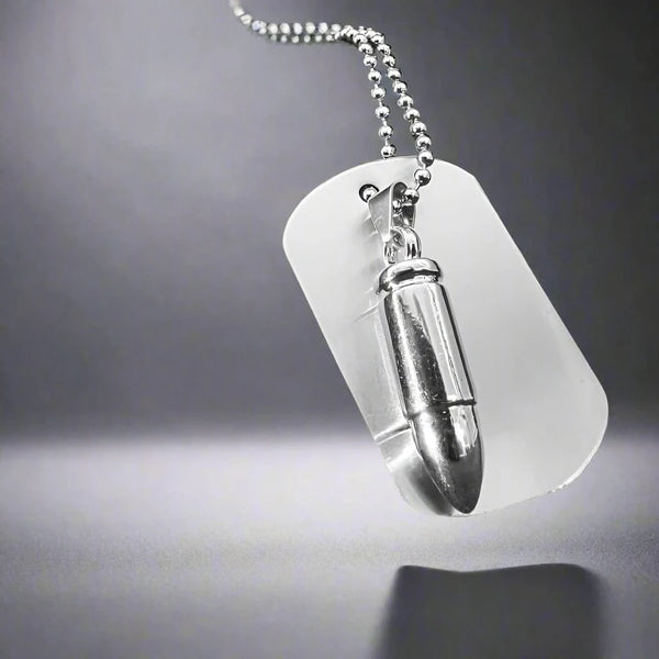 BULLET DOG TAG -  Titanium Steel Pendant with 24inch Round Box Chain, American trending Style for Men & Boys
