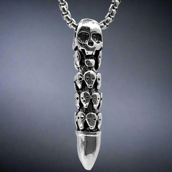 बुलेट ऑफ डूम - स्टेनलेस स्टील 24 इंच गोल बॉक्स चेन के साथ मिश्र धातु पेंडेंट, पुरुषों और लड़कों के लिए यूरोपीय ट्रेंडिंग स्टाइल