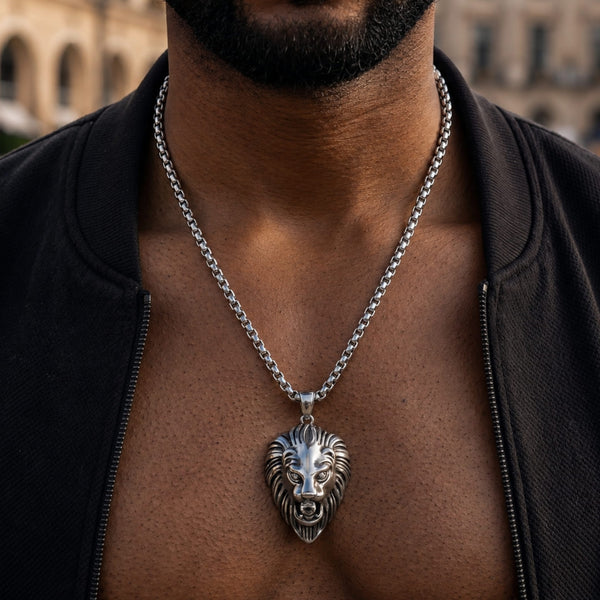 CALM LION- Pure Titanium Steel Pendant with 24inch Round Box Chain for Men & Boys