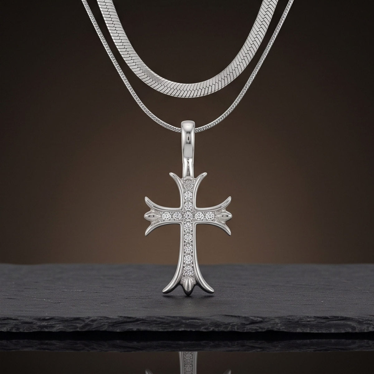 THE MEN THING SS Pendant/ Necklace CATHEDRAL CROSS - 21mm Titanium Steel Pendant with 16 to 18inch Adjustable Chain for Men & Boys
