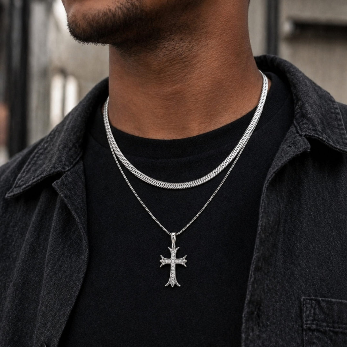 THE MEN THING SS Pendant/ Necklace CATHEDRAL CROSS - 21mm Titanium Steel Pendant with 16 to 18inch Adjustable Chain for Men & Boys