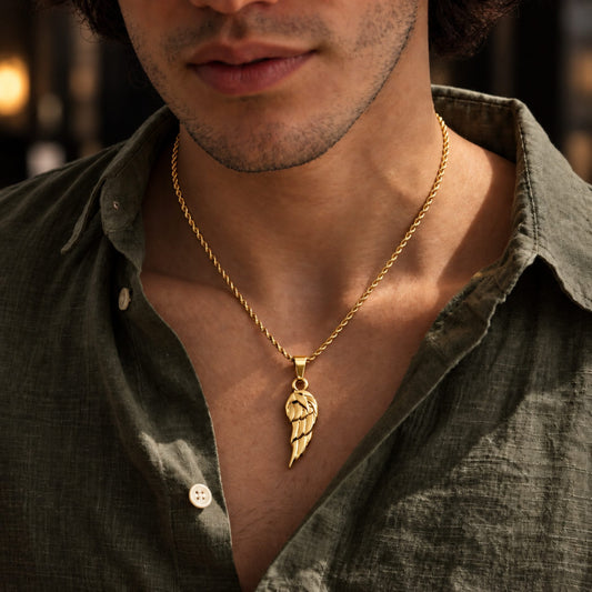 THE MEN THING SS Pendant/ Necklace CELESTIAL GUARDIAN - ROSE GOLD - 0.7mm Pure Titanium Steel Pendant with 21inch Rope 2mm Chain for Men & Boys