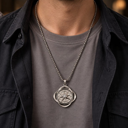 THE MEN THING SS Pendant/ Necklace CELESTIAL NAVIGATOR - 35mm Pure Titanium Steel Pendant with 27inch Round Box 4mm Chain for Men & Boys