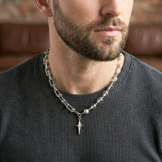 THE MEN THING SS Pendant/ Necklace CELESTIAL STAR - 13mm Titanium Steel Pendant with 18 to 20 inch Adjustable 8mm Chain for Men & Boys