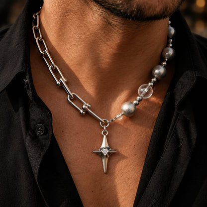 THE MEN THING SS Pendant/ Necklace CELESTIAL STAR - 13mm Titanium Steel Pendant with 18 to 20 inch Adjustable 8mm Chain for Men & Boys
