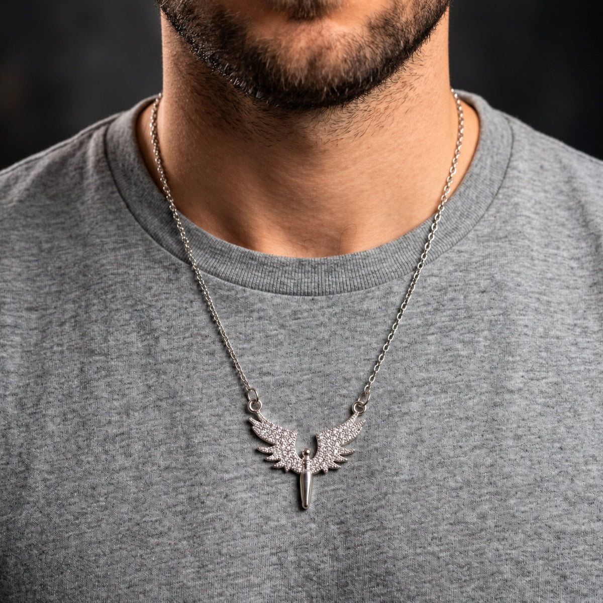 THE MEN THING SS Pendant/ Necklace CELESTYX WING - 30mm Titanium Steel Pendant with 19 to 21inch Adjustable Cable 2mm Chain for Men & Boys