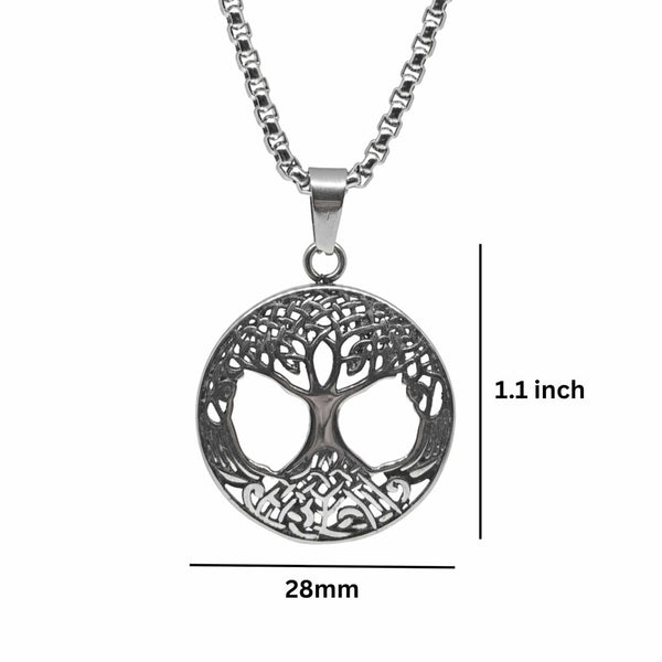 CELTIC TREE - 28mm Titanium Steel Pendant with 24inch Round Box 5mm Chain for Men & Boys