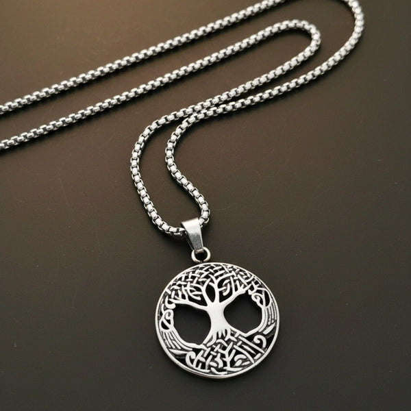 CELTIC TREE - 28mm Titanium Steel Pendant with 24inch Round Box 5mm Chain for Men & Boys