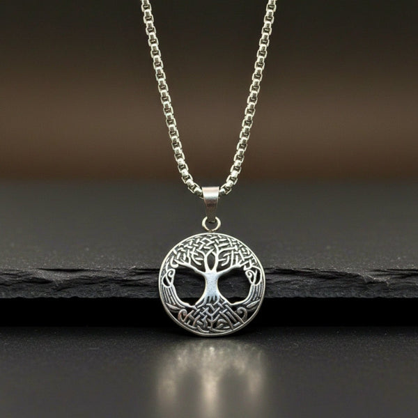 CELTIC TREE - 28mm Titanium Steel Pendant with 24inch Round Box 5mm Chain for Men & Boys