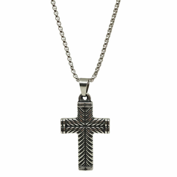CHEVRON CROSS - 26mm Titanium Steel Pendant with 24inch Round Box 4mm Chain for Men & Boys