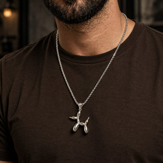 THE MEN THING SS Pendant/ Necklace CHROME DOG - 31mm Pure Titanium Steel Pendant with 27inch Round Box 4mm Chain for Men & Boys