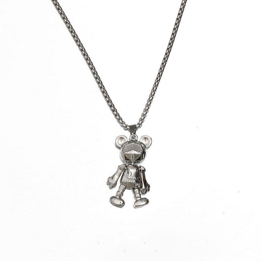THE MEN THING SS Pendant/ Necklace CHROME ROBO BEAR - 22mm Pure Titanium Steel Pendant with 27inch Round Box 4mm Chain for Men & Boys