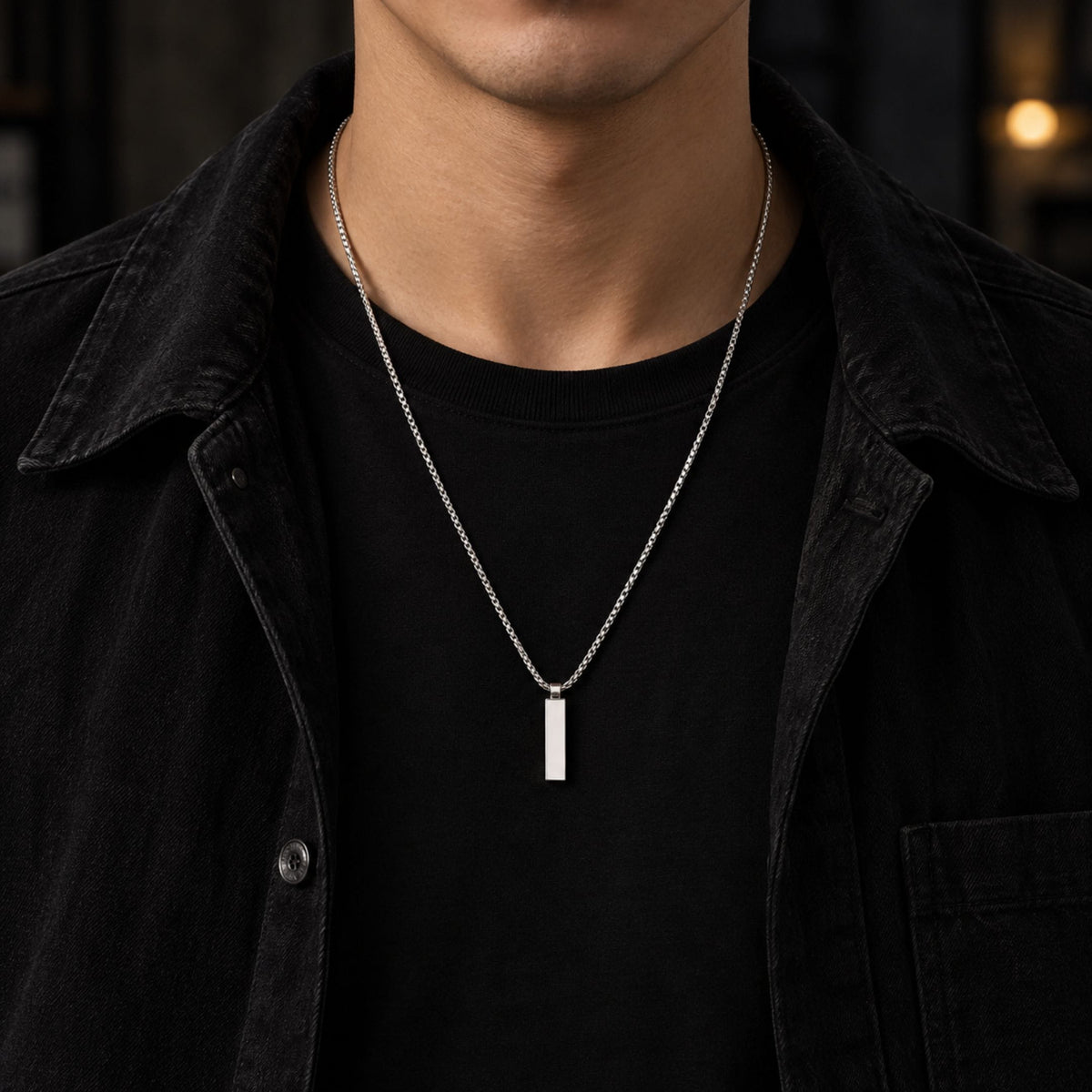 THE MEN THING SS Pendant/ Necklace CLASSIC BAR - 8mm Titanium Steel Pendant with 20 to 22inch Adjustable Snake 2mm Chain for Men & Boys