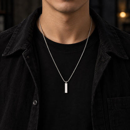 THE MEN THING SS Pendant/ Necklace CLASSIC BAR - 8mm Titanium Steel Pendant with 20 to 22inch Adjustable Snake 2mm Chain for Men & Boys