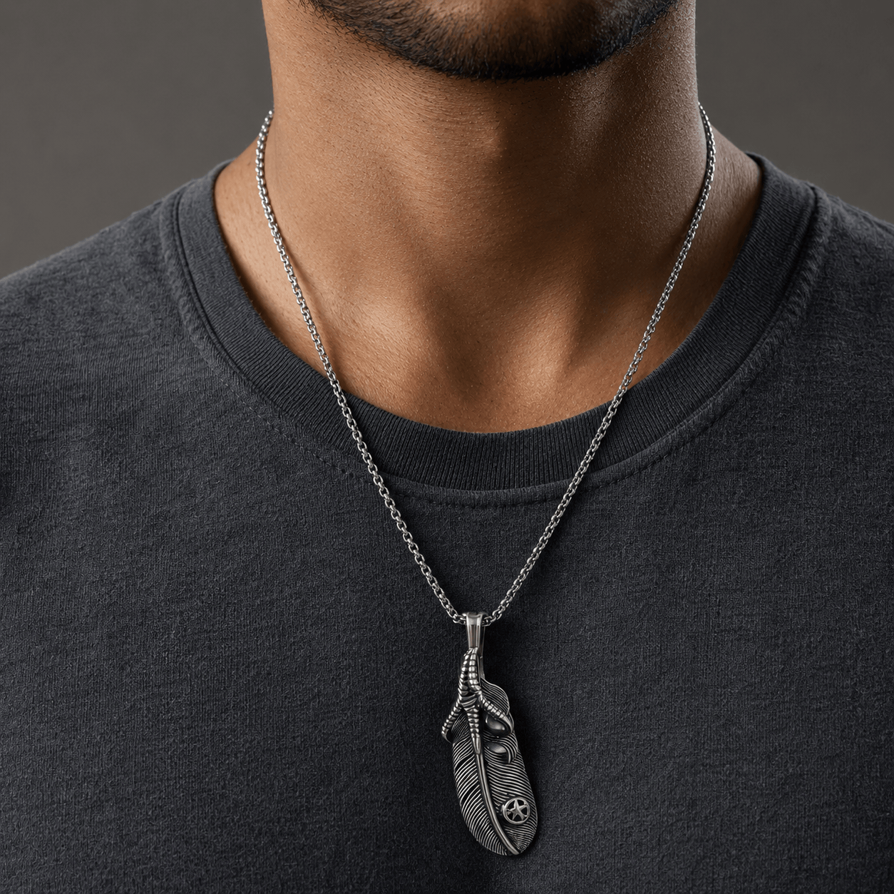 THE MEN THING SS Pendant/ Necklace CLAW LEAF - Alloy Pendant with Pure Stainless Steel 24inch Round Box Chain for Men, European trending Style