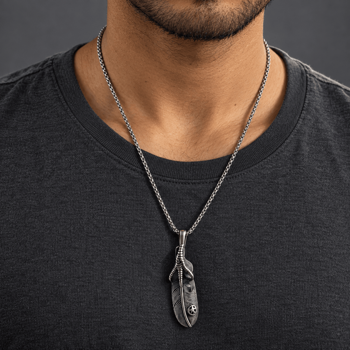 THE MEN THING SS Pendant/ Necklace CLAW LEAF - Alloy Pendant with Pure Stainless Steel 24inch Round Box Chain for Men, European trending Style