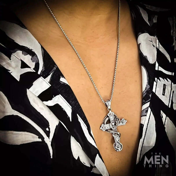 COBRA-CROSS - Alloy  Snake Pendant with Pure Stainless Steel 24inch Round Box Chain, European trending Style for Men & Boy