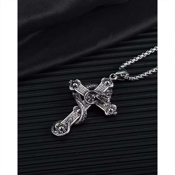 కోబ్రా క్రాస్ (T) - స్టెయిన్‌లెస్ స్టీల్ 24 అంగుళాల రౌండ్ బాక్స్ చైన్‌తో కూడిన స్వచ్ఛమైన టైటానియం స్టీల్ లాకెట్టు, పురుషులు & అబ్బాయిల కోసం యూరోపియన్ ట్రెండింగ్ స్టైల్