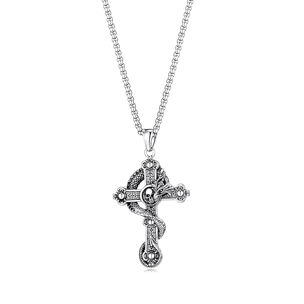 THE MEN THING SS Pendant/ Necklace COBRA CROSS (T) - Pure Titanium Steel Pendant with Stainless Steel 24inch Round Box Chain, European trending Style for Men & Boy