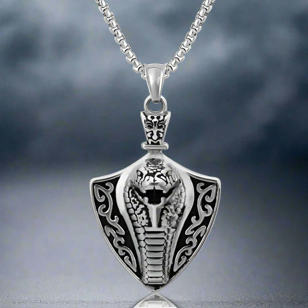 COBRA THE KING - Alloy Pendant with Stainless Steel 24inch Round Box Chain, European trending Style for Men & Boy