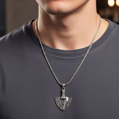 The Men Thing SS Pendant/ Necklace COBRA THE KING - Alloy Pendant with Stainless Steel 24inch Round Box Chain, European trending Style for Men & Boy
