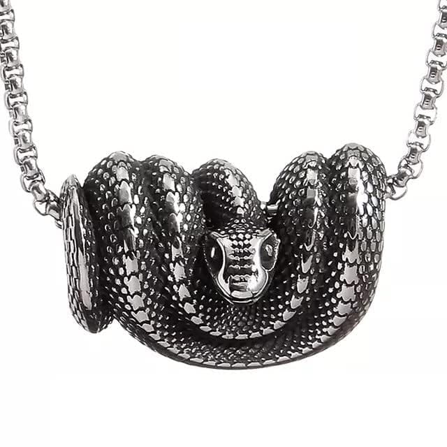 THE MEN THING SS Pendant/ Necklace COILED SERPENT- Alloy Snake Pendant with Pure Stainless Steel  24inch Round Box Chain, European trending Style for Men & Boy