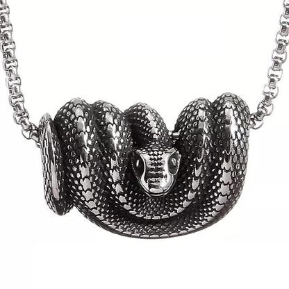 THE MEN THING SS Pendant/ Necklace COILED SERPENT- Alloy Snake Pendant with Pure Stainless Steel  24inch Round Box Chain, European trending Style for Men & Boy