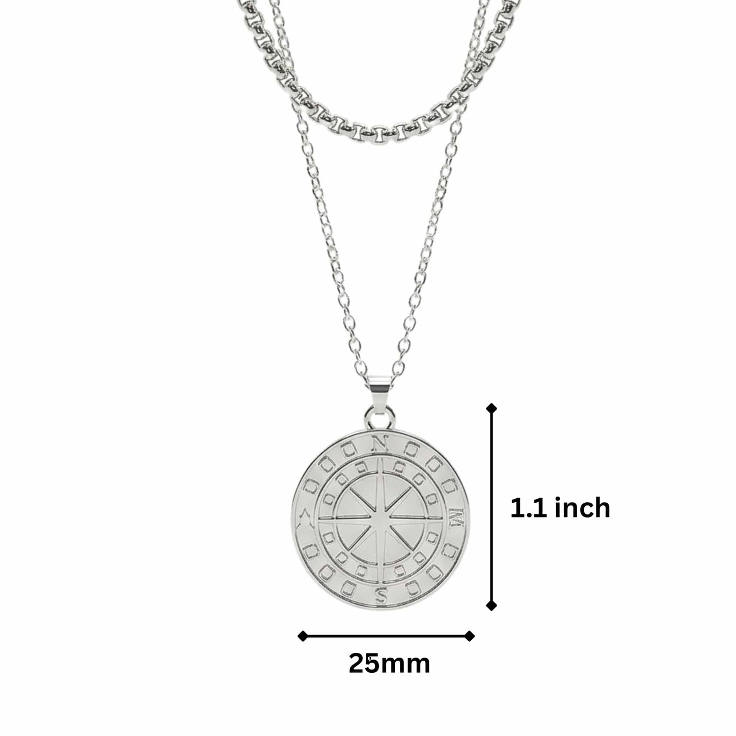 THE MEN THING SS Pendant/ Necklace COIN COMPASS - 25mm Titanium Steel Pendant with 20 to 22inch Adjustable 4mm Chain for Men & Boys