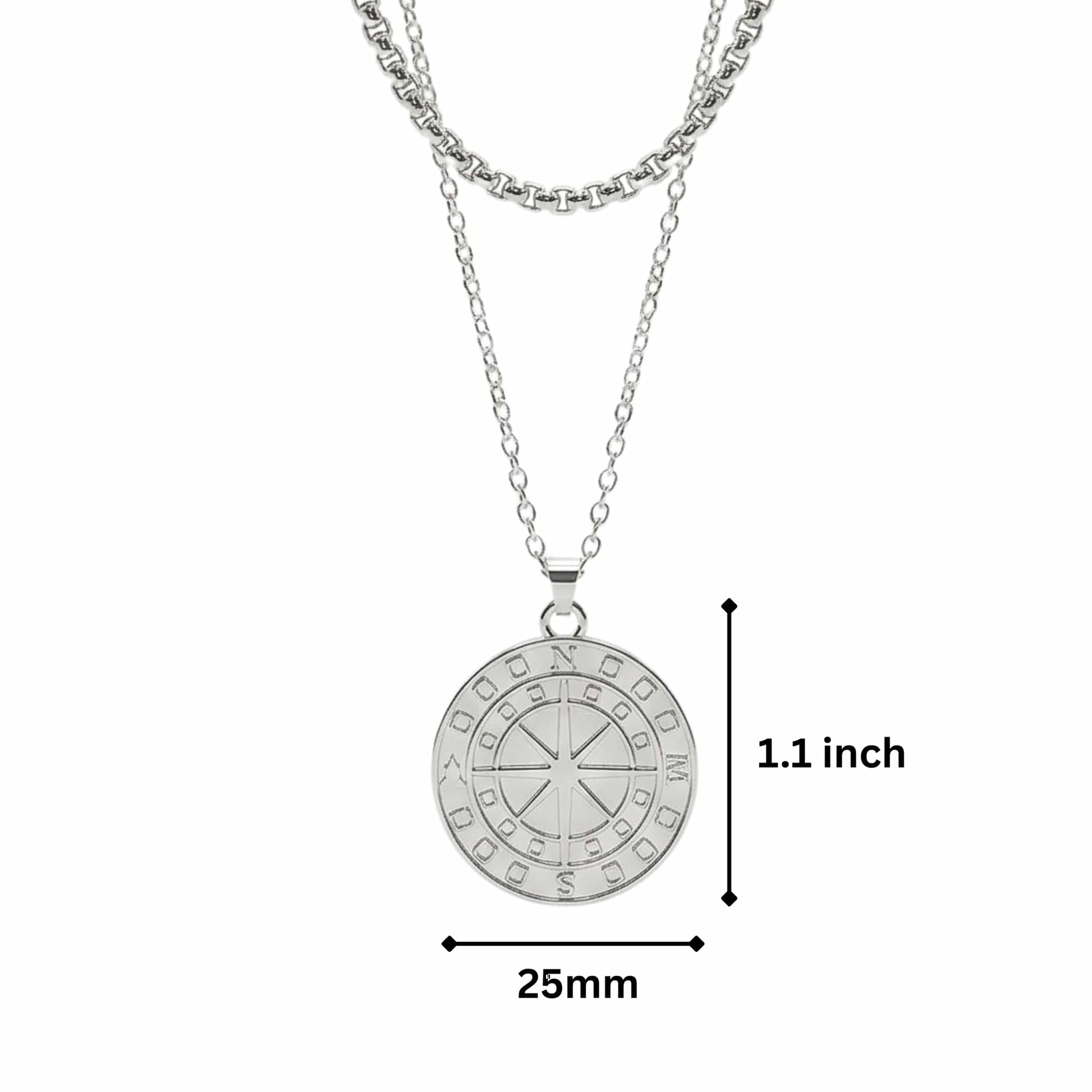 THE MEN THING SS Pendant/ Necklace COIN COMPASS - 25mm Titanium Steel Pendant with 20 to 22inch Adjustable 4mm Chain for Men & Boys