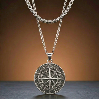 THE MEN THING SS Pendant/ Necklace COIN COMPASS - 25mm Titanium Steel Pendant with 20 to 22inch Adjustable 4mm Chain for Men & Boys
