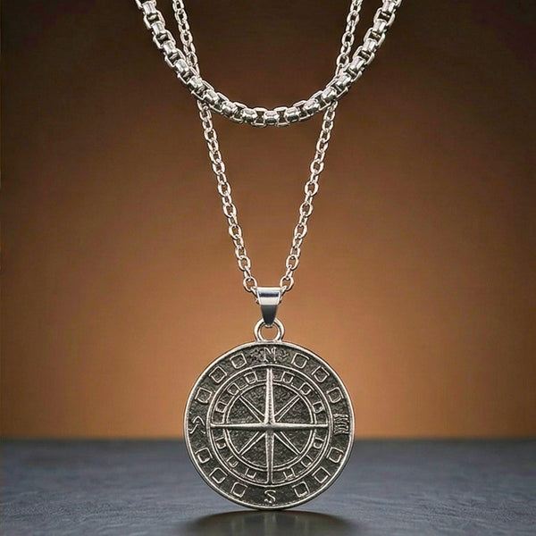 COIN COMPASS - 25mm Titanium Steel Pendant with 20 to 22inch Adjustable 4mm Chain for Men & Boys