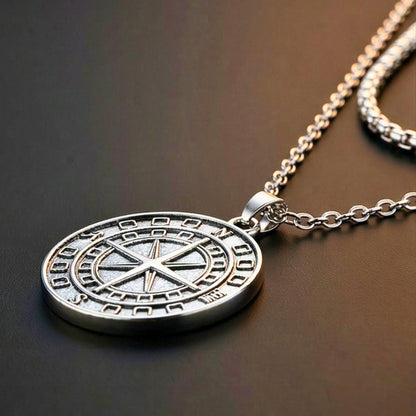 THE MEN THING SS Pendant/ Necklace COIN COMPASS - 25mm Titanium Steel Pendant with 20 to 22inch Adjustable 4mm Chain for Men & Boys