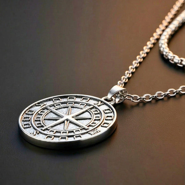 COIN COMPASS - 25mm Titanium Steel Pendant with 20 to 22inch Adjustable 4mm Chain for Men & Boys