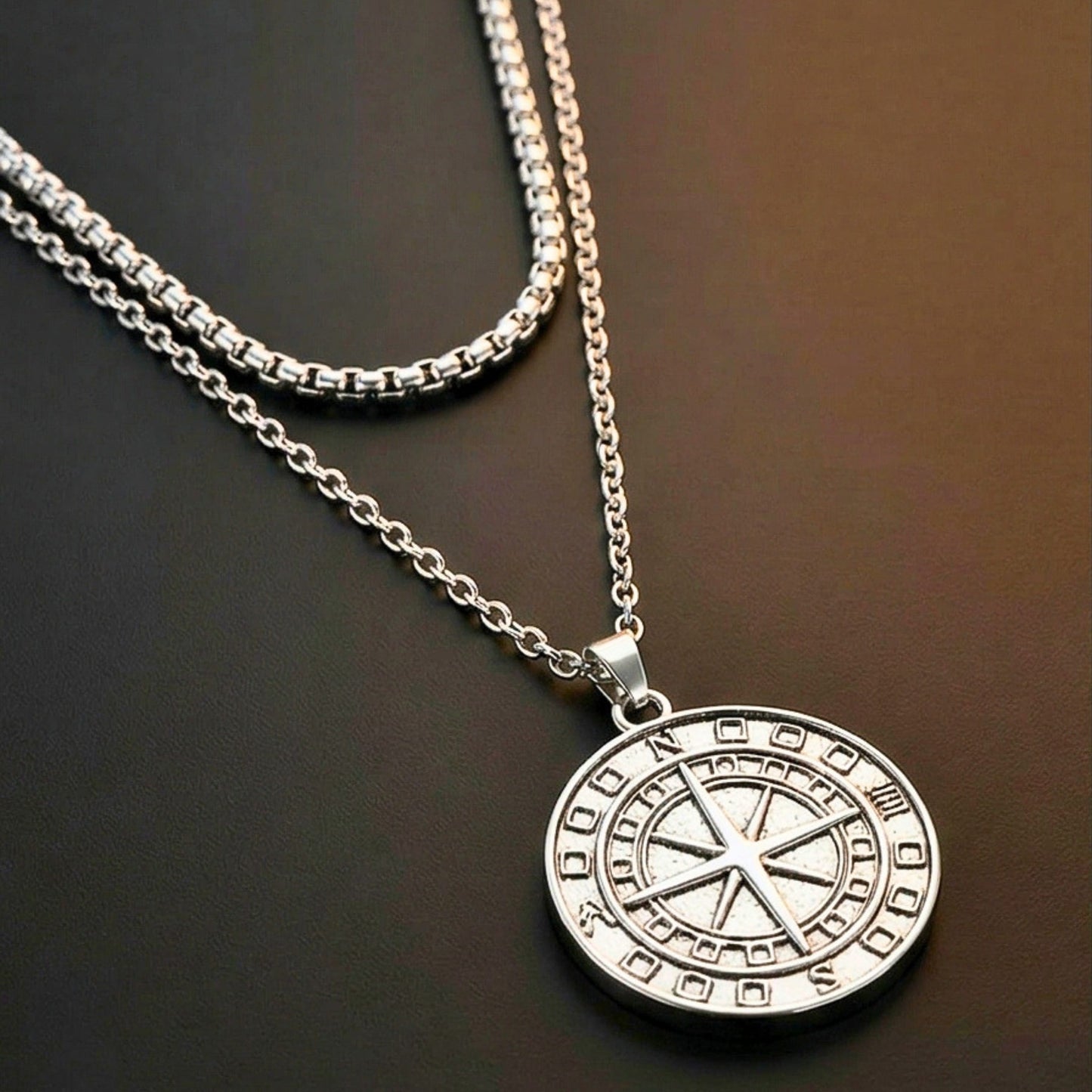 THE MEN THING SS Pendant/ Necklace COIN COMPASS - 25mm Titanium Steel Pendant with 20 to 22inch Adjustable 4mm Chain for Men & Boys