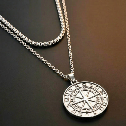 THE MEN THING SS Pendant/ Necklace COIN COMPASS - 25mm Titanium Steel Pendant with 20 to 22inch Adjustable 4mm Chain for Men & Boys