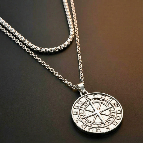 COIN COMPASS - 25mm Titanium Steel Pendant with 20 to 22inch Adjustable 4mm Chain for Men & Boys