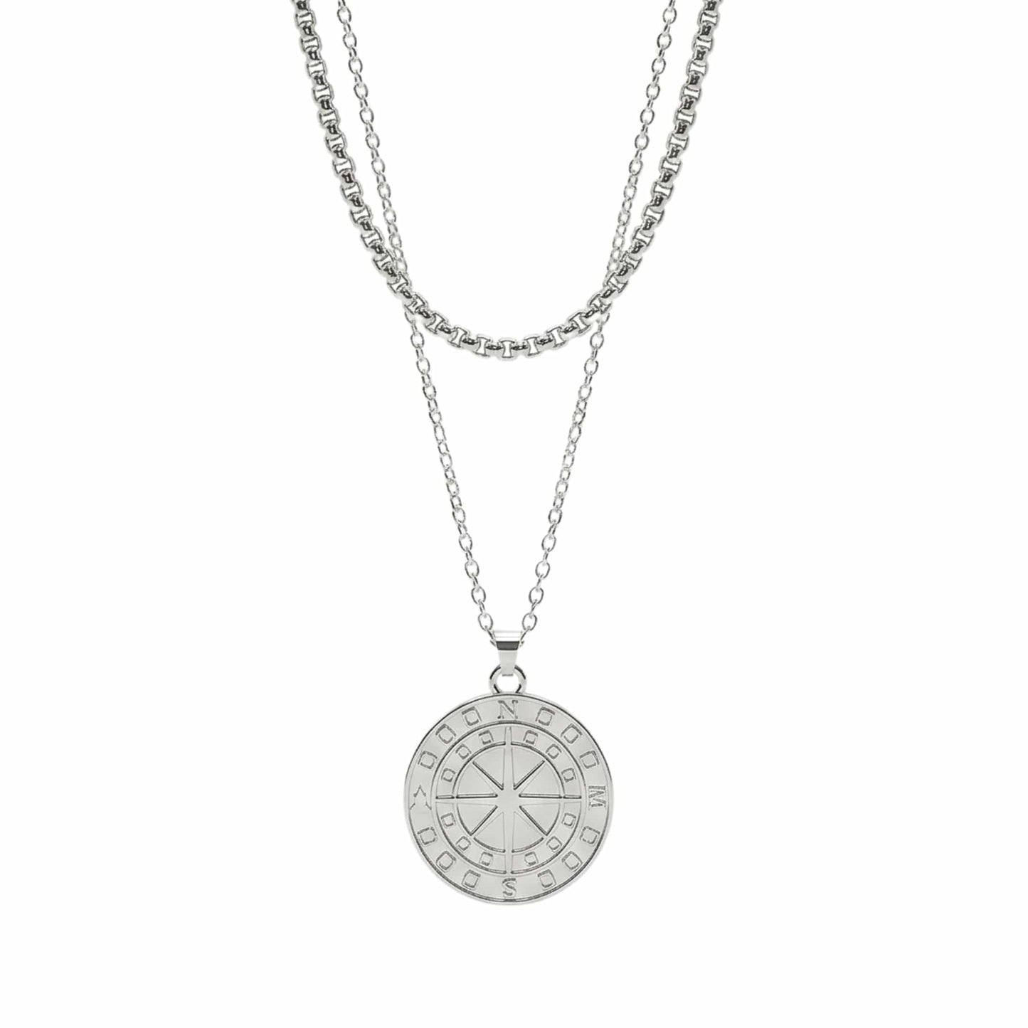 THE MEN THING SS Pendant/ Necklace COIN COMPASS - 25mm Titanium Steel Pendant with 20 to 22inch Adjustable 4mm Chain for Men & Boys