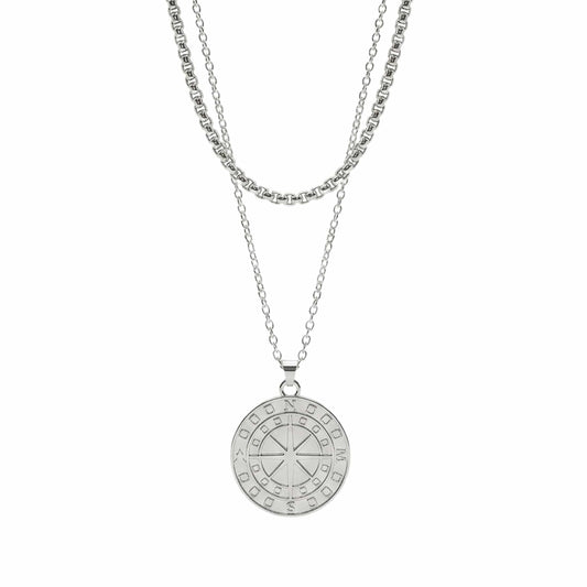 THE MEN THING SS Pendant/ Necklace COIN COMPASS - 25mm Titanium Steel Pendant with 20 to 22inch Adjustable 4mm Chain for Men & Boys