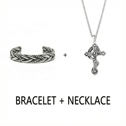THE MEN THING SS Pendant/ Necklace Combo Cobra Cross Pendant × Twisted Texture Bangle Bracelet| Bold Style Set for Men