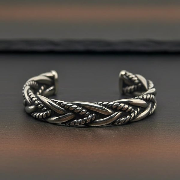 Combo Cobra Cross Pendant × Twisted Texture Bangle Bracelet| Bold Style Set for Men