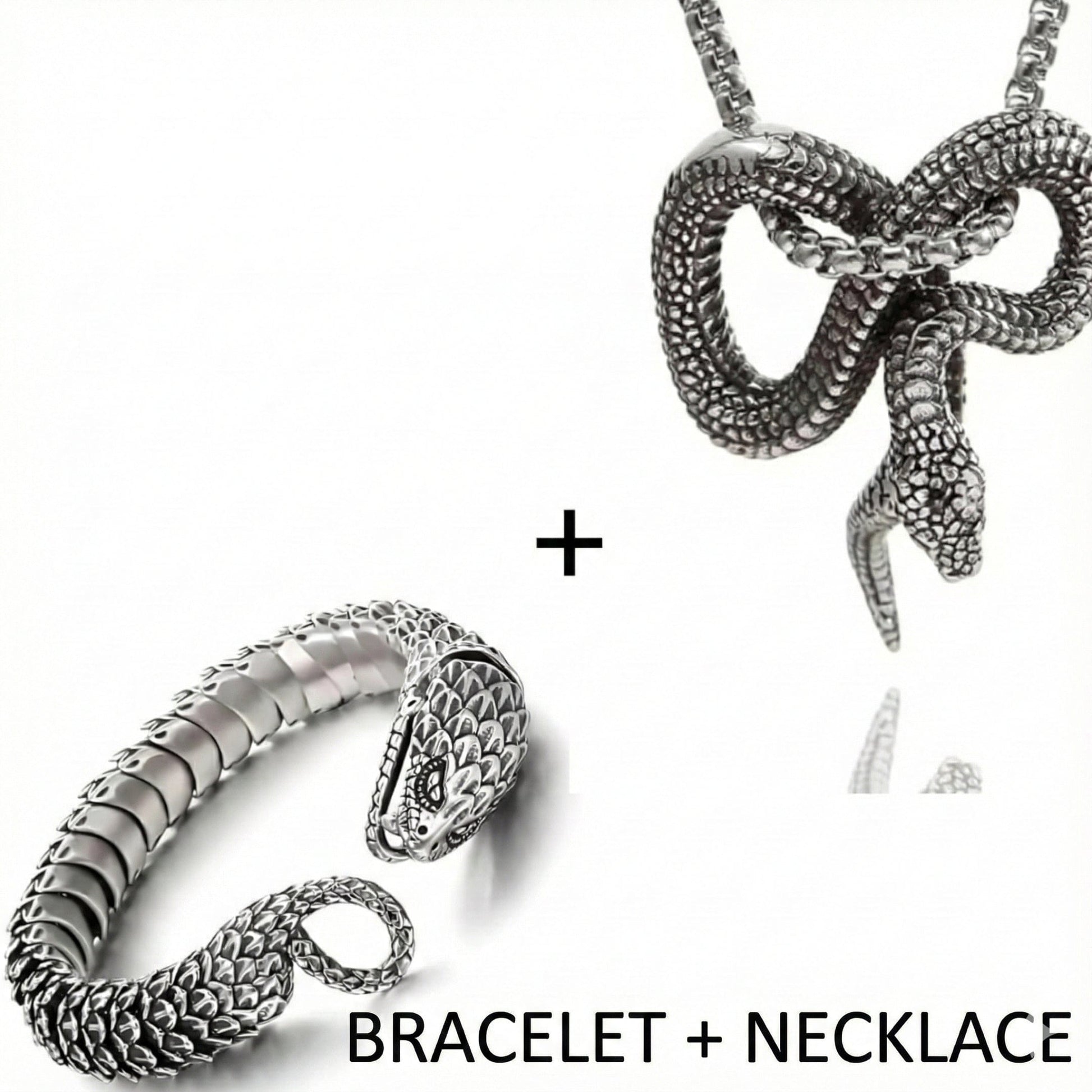 THE MEN THING SS Pendant/ Necklace COMBO — Furious Infinity Snake Pendant + Serpent Titanium Steel Bracelet