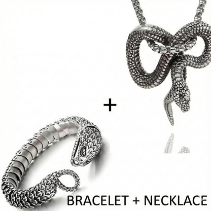 THE MEN THING SS Pendant/ Necklace COMBO — Furious Infinity Snake Pendant + Serpent Titanium Steel Bracelet