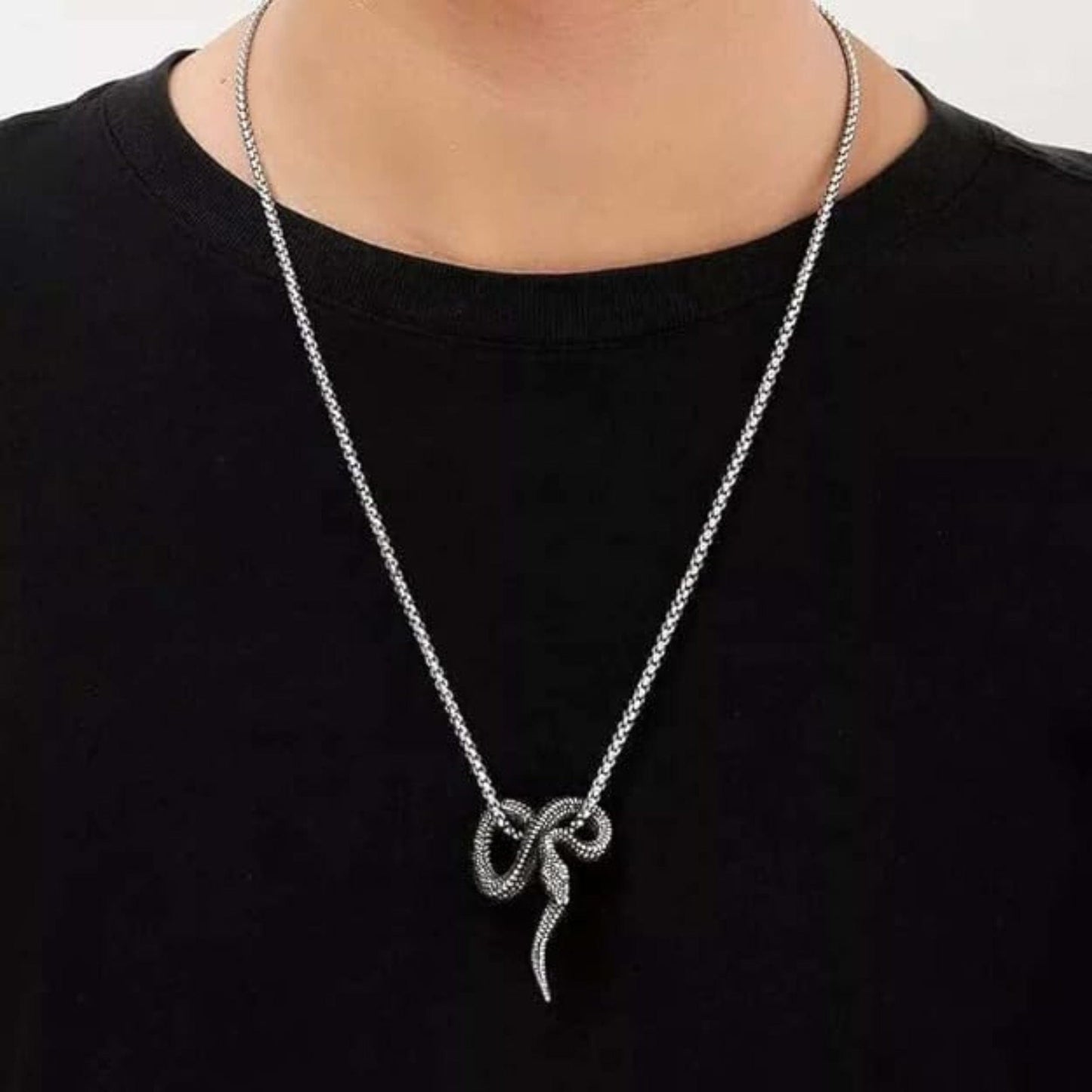 THE MEN THING SS Pendant/ Necklace COMBO — Furious Infinity Snake Pendant + Serpent Titanium Steel Bracelet