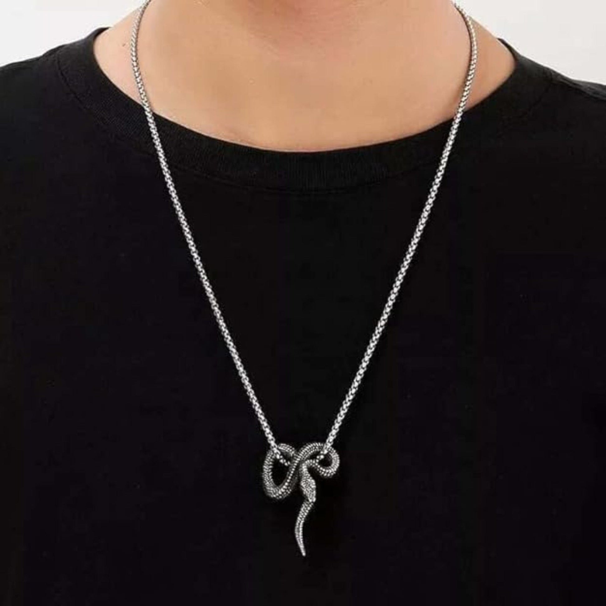 THE MEN THING SS Pendant/ Necklace COMBO — Furious Infinity Snake Pendant + Serpent Titanium Steel Bracelet